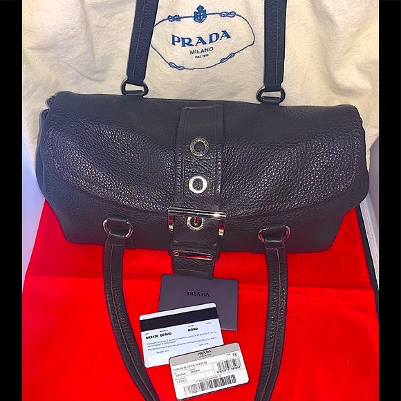 Prada Handbags - AUTH Vtg PRADA Midnight Brown w buckle & silver hardware shoulder/arm tote